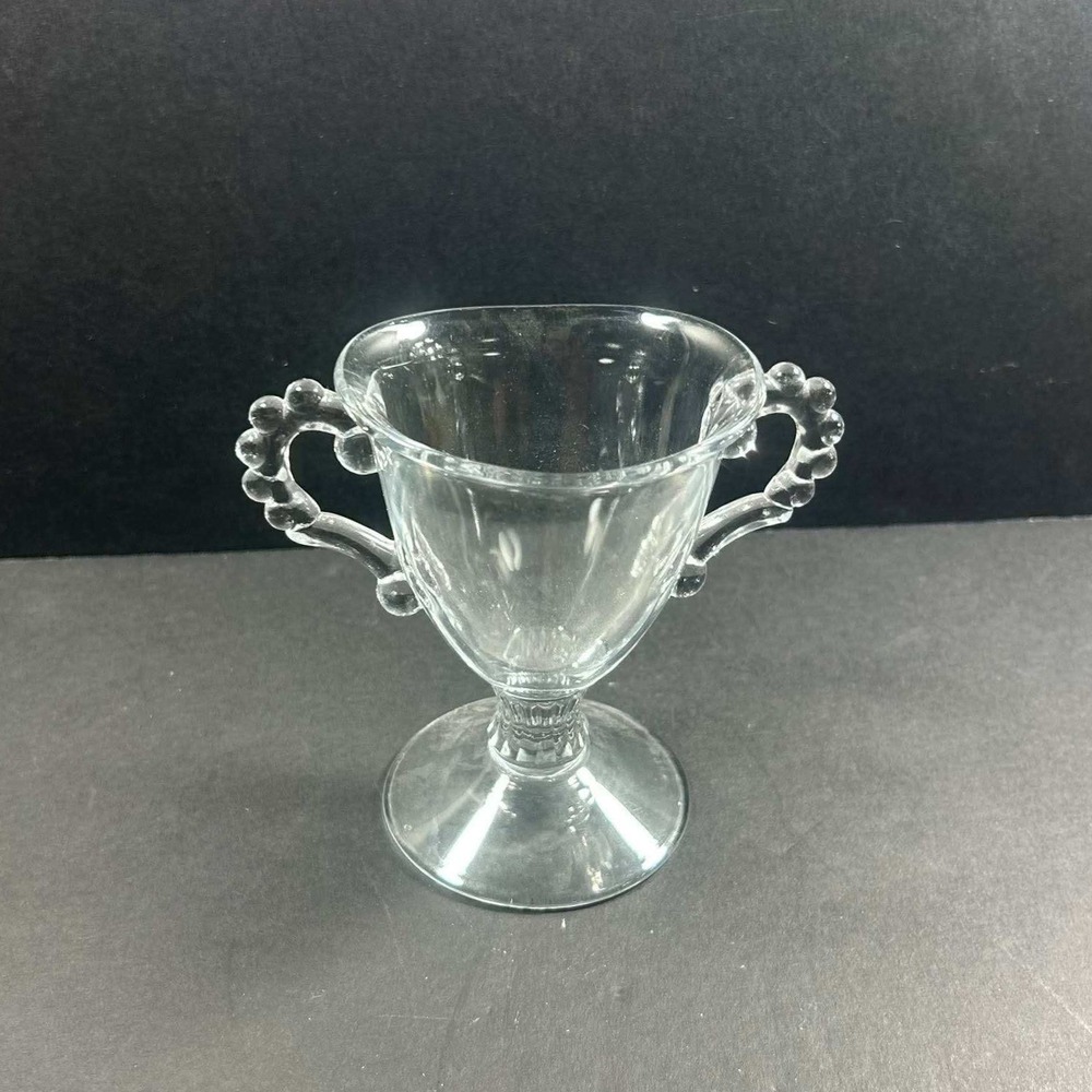 Sugar Bowl Clear Booped Handle Pedestal‎ Glass Vintage 5in
